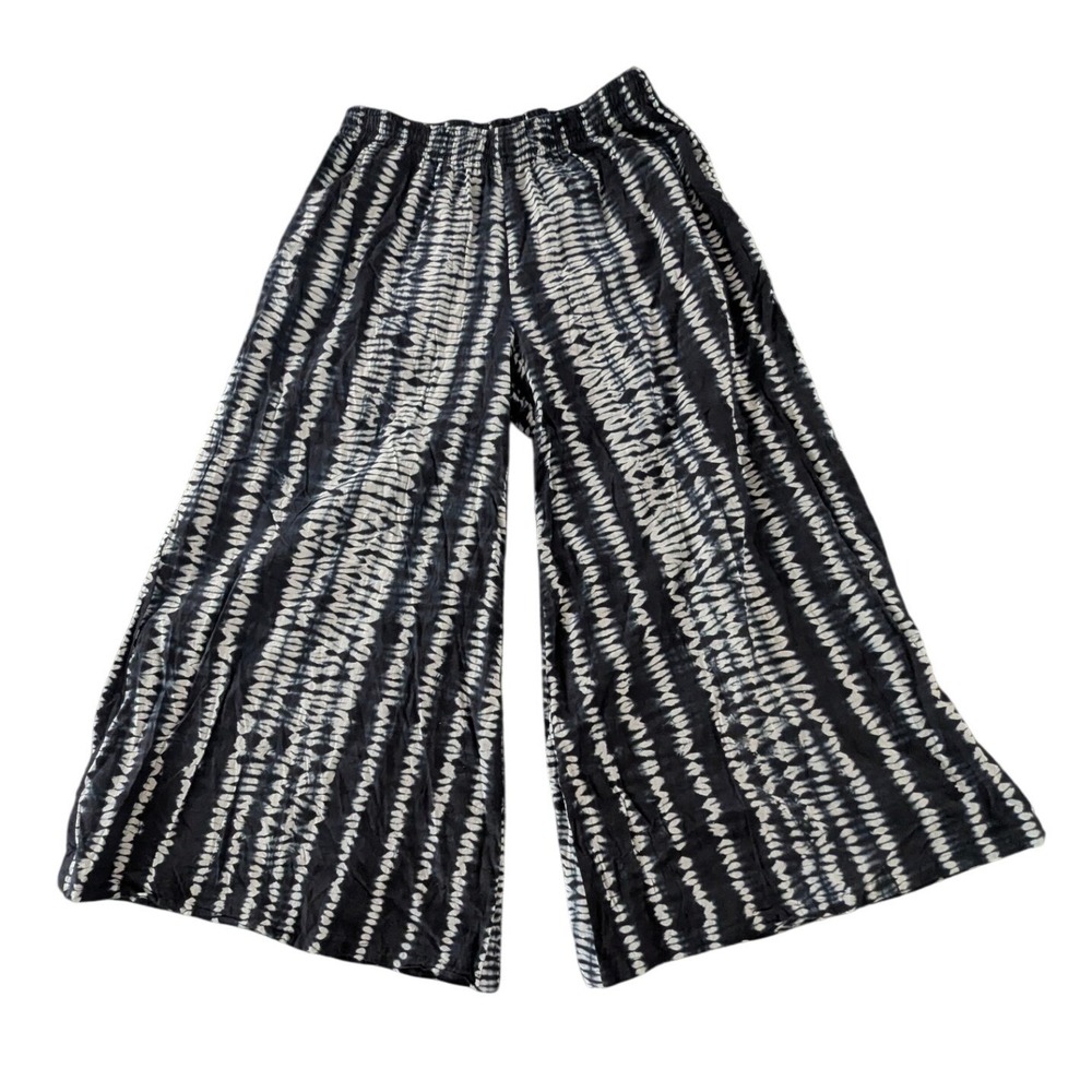 Sevya Handmade Wide Leg Pants Black‎ White Tie Dye Boho Palazzo S/M